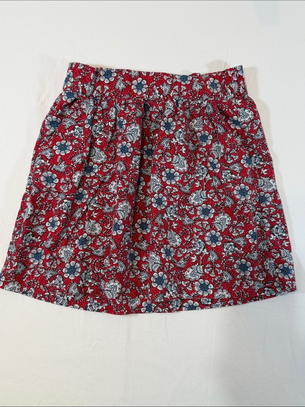 LOFT Red Floral Mini Skirt with Blue & White Accents